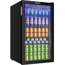 euhomy Getränkekühlschrank, Mini-Kühlschrank für 126 Dosen mit Glastür, kleiner Kühlschrank mit verstellbaren Regalen für Limonade, Bier oder Wein, für Zuhause/Bar/Büro, Schwarz Edelstahl