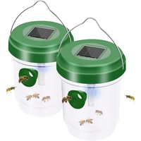 LED Solar Wespenfalle wasserdichte Hängende Bienenfalle Wespen Abwehr Solarbetriebene Bienenfalle Hornissenfallen Wespenabwehr für Innen und Außen Wiederverwendbarer Bienenfänger (2PCS-Grün)