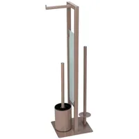 Wenko Stand WC-Garnitur Mod. Rivalta, WC-Garnitur mit Toilettenbürste, Toilettenpapier- und Ersatzrollenhalter, matt lackierter Stahl, Trennplatte aus Sicherheitsglas, 18 x 70 x 23 cm, Taupe