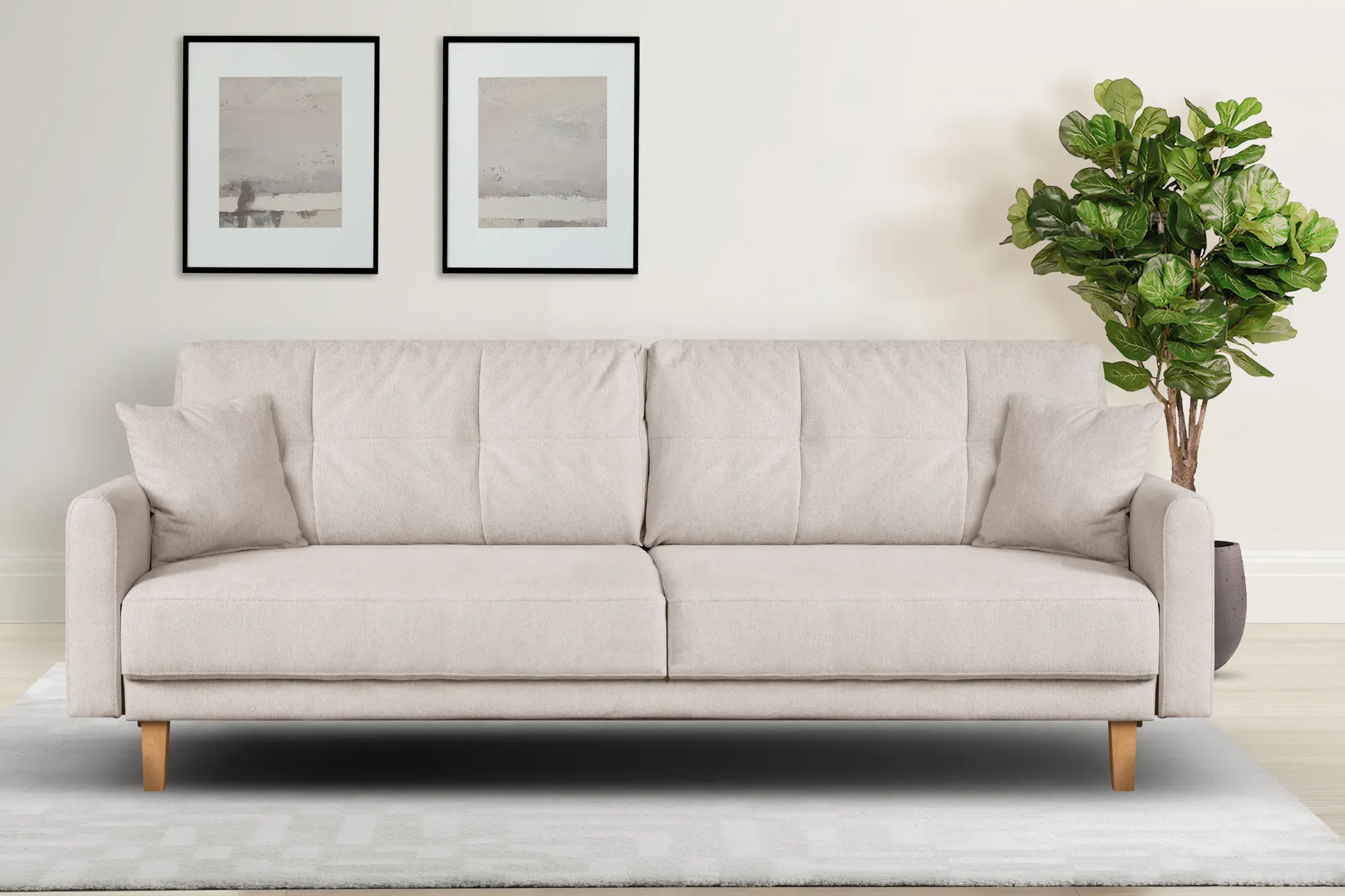 3-Sitzer HOME AFFAIRE "TRIPLO optionale Schlafsofa mit Bettkasten, Maße B/T/H: 215/100/89 cm", beige, B:215cm H:89cm T:100cm, 88% Polyester, 9% Rayon, 3% Nylon, Sofas, Wahlweise Bettfunktion - Liegefläche 145x191 cm, Rücken-, Zierkissen