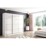 ALTDECOR Schiebetürenschrank VIVI 2 (Kleiderschrank Aluminium-Leisten, Lacobel, Schiebetürenschrank mit LED) weiß 240 cm x 216 cm x 61 cm