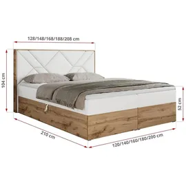 MKS Meble Boxspringbett 180x200 mit Bettkasten, Polsterbett 180x200 mit Matratze H3, Boxspringbett 180x200 mit Kopfteil, Boxspringbett mit Massivholz - Gunar... - Weiß