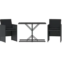 vidaXL 3-tlg. Bistro-Set mit Kissen Schwarz Poly Rattan