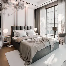 masseno Polsterbett, Grau, Holz, 140x200 cm, Schlafzimmer, Betten, Polsterbetten