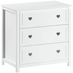 Kommode VIPACK "Amori mit 3 geräumigen Schubladen, hier haben Sie alles griffbereit", weiß, B:90cm H:89cm T:55,5cm, MDF, Massivholz, Sideboards, Schubladen mit Herz Ornament, Ausf. teilmassiv mit MDF, weiß lackiert