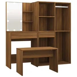 vidaXL Schminktisch-Set mit LED Braun Eichen-Optik Holzwerkstoff -