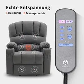 MCombo Relaxsessel 7102 Mikrofaser 70 x 100 x 80 cm Grau mit Aufstehhilfe & Liegefunktion