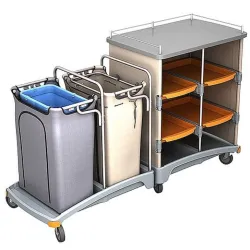 Cleankeeper Hotelwagen III - 3 Abfallbehälter 120 l, Abfallsack 120 l - blau