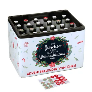Herz & Heim® Ultimativer Männer Adventskalender - DIY - Banderole für Bierkasten und 24 Aufkleber für Kronkorken One Bierchen