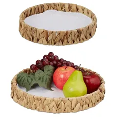 Relaxdays 2er Set Obstschalen aus Wasserhyazinthe Beige,Weiß