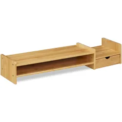Relaxdays Monitorständer Bambus, Bildschirmerhöhung, PC-Ablage, Bildschirmständer mit Schublade, HBT: 12x70x19cm, natur
