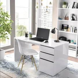 Dmora Schreibtisch Dgabbi, Mehrzweckschreibtisch für Büro oder Schlafzimmer, linearer Arbeitstisch mit 2 Schubladen und 1 Tür, 139 x 60 x 75 cm, Weiß
