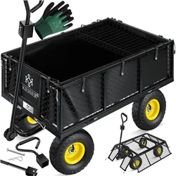 KESSER® Gartenwagen Bollerwagen Transportwagen 700kg belastbar Gartenkarre, inkl. herausnehmbare Plane, Luftreifen Gerätewagen Handwagen vielseitig einsetzbar inkl. Handschuhe + Ablage