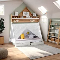 Homestyle4u Hausbett 90 x 200 cm Kiefer lackiert weiß grau