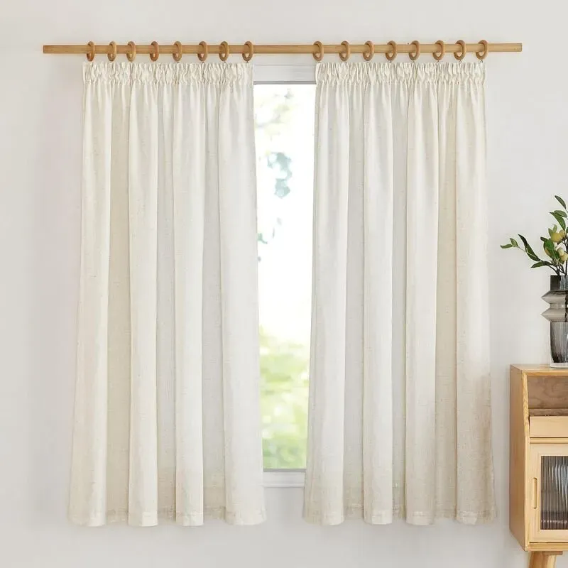 PONY DANCE Halbtransparente Leinen-Vorhänge mit Bleistiftfalten, 2 Paneele B140 x L145 cm, Beige