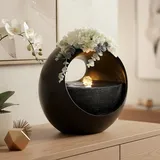 Zimmerbrunnen Blumenvase schwarz oval BK915 mit LED Beleuchtung Tischbrunnen Vase modern Brunnen Wasserspiel 29 x 30 cm