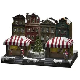 Konstsmide LED Fiberoptikhaus mit Stadtszene und Weihnachtsbaum, mehrfarbig, 31,5 x 23 x 23,5 cm