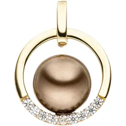 Perlen-Anhänger JOBO "Anhänger mit Perle", gold (gelbgold 333), Schmuckanhänger, Damen, Gelbgold 333-Perlen, Gelbgold 333, Perlen, 333 Gold bicolor Synthetische Perle und Zirkonia
