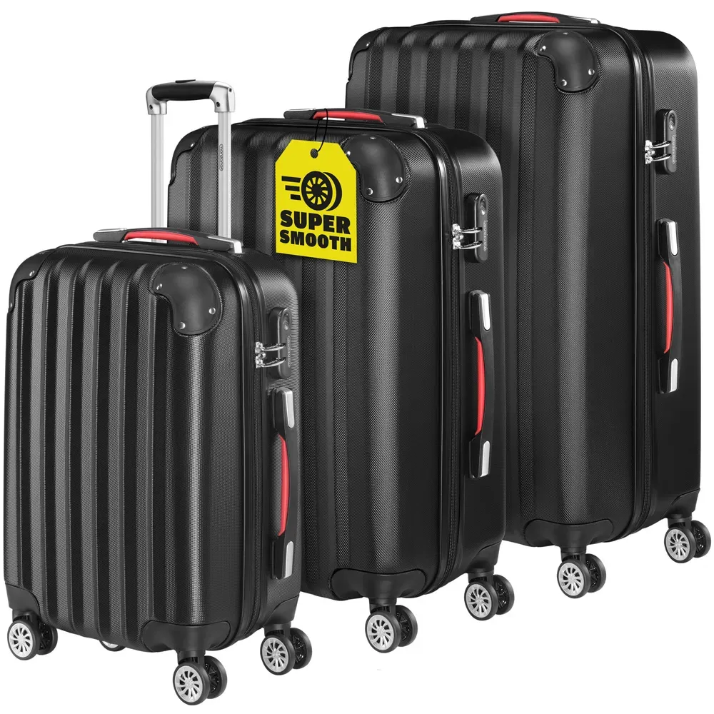 Hard Shell Suitcase Set Baseline 3Pcs Black 36L, 68L, 89L