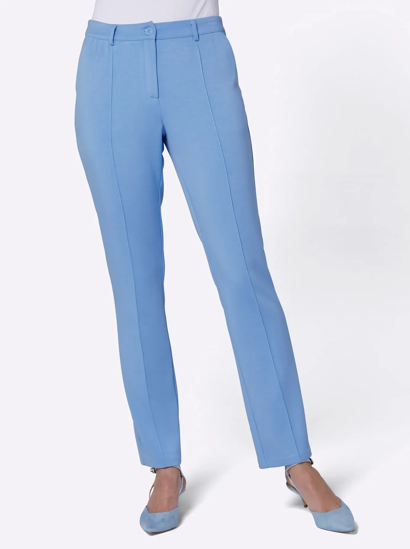 Jerseyhose CREATION L PREMIUM, Damen, Gr. 24, Kurzgrößen, blau (himmelblau), 50% Modal, 44% Polyester, 6% Elasthan, unifarben, lang, Hosen Jerseyhose