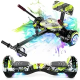 SISIGAD Balance Scooter Kart Set, 6,5'' Hoverboard mit kart,LED, Bluetooth, 8 km/h, 160W, Hoverboards mit Sitz, bis zu 7-8km,Geschenke für Kinder grün