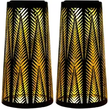 ETC Shop Solar Laterne Solarlampe Tisch aussen Solarlicht Tisch für Außen Balkon schwarz, Säule mit Lichteffekt, goldenes Innere,1x LED warmweiß, H 24,5 cm,