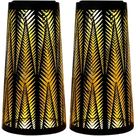 ETC Shop Solar Laterne Solarlampe Tisch aussen Solarlicht Tisch für Außen Balkon schwarz, Säule mit Lichteffekt, goldenes Innere,1x LED warmweiß, H 24,5 cm,