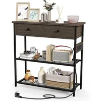 Costway Konsolentisch, Grau, Holz, 30x81x81 cm, Wohnzimmer, Wohnzimmertische, Konsolentische