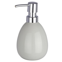 WENKO Polaris Pastel Seifenspender, 390 ml, Nachfüllbarer Seifendosierer für die portionierte Abgabe von Flüssigseife, Hellgrau