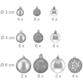 Relaxdays Weihnachtskugeln 50er Set, Silber