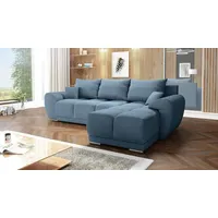 Easy4You Honey L-Form 291 x 85 x 183 cm mit Schlaffunktion und Stauraum - Schlafsofa mit Bettkasten und Kissen - Moderne Wohnzimmermöbel – Stoff... - Himmelblau