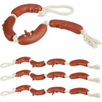 Relaxdays Hundespielzeug Wurstkette, 4er Set, Kauspielzeug Welpen & kleine Hunde, L: 65 cm, ohne Quietscher, braun/Creme