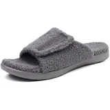 ONCAI Herren Hausschuhe mit Arch Support, Orthopädische Slides für Plantar Fasciitis, Komfort Yogamatte Memory Foam Warme Kunstfell Haus Pantoffeln Verstellbare Klettverschluss, Grau Größe 47 - 47 EU