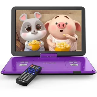 17" Tragbarer DVD-Player mit 15.6" HD-Drehbildschirm, ideal fürs Auto 6 Stunden Akkulaufzeit intelligente Speicherwiedergabe Alle Region - Schwarz