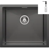 CECIPA Quadratische Küchenspüle 50cm * 44cm Edelstahlspüle schwarz + schwarzer Seifenspender - Schwarz