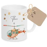 Manufaktur Liebevoll Tasse mit Namen Kinder Kindertasse mit Namen Becher Keramik Mädchen Junge Namenstasse Hubschrauber Rettungsschrauber Geschenk