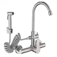 Wasserhahn Küche Wandmontage Wandarmatur Küche mit Spritzpistole 360° Drehbare Küchenarmatur Wandmontage Edelstahl Gebürstet