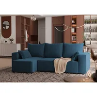 4ALLHOME Ecksofa Cordi mit Schlaffunktion, Couch, Sofa mit Bettkasten, Cord, Eckcouch, L-Form Poso 05 Cobalt - Blau