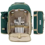 anndora Picknickkorb Picknickrucksack + Zubehör 15 teilig für 2 Personen, für 2 Personen - mit isoliertem Hauptfach - mit Picknickdecke grün