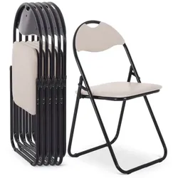 Klappstuhl 6er-Set, klappbarer Gästestuhl, gepolstert, leicht und bequem, Belastbarkeit 100 kg, Beige/Schwarz, Raburg Paul