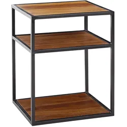 KADIMA DESIGN Massiver Sheesham-Holz Nachttisch, Industrie-Stil, 3 Ablagen, 40x50x35 cm