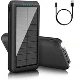 Solar Powerbank25800mAh Externer Akku: Power Bank Tragbares Ladegerät mit LED-Licht, 3 USB Ausgängen & 2 Eingängen Handy Akkupack für Camping Outdoor Kompatibel mit Phone | Android (Black)