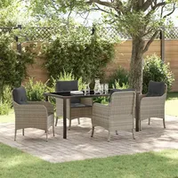 vidaXL 5-teiliges Garten-Essset mit Kissen Hellgrau Poly-Rattan