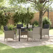 vidaXL 5-teiliges Garten-Essset mit Kissen Hellgrau Poly-Rattan