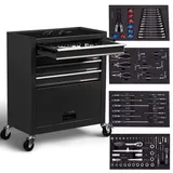 Arebos Werkzeugwagen, 4 Fächer inkl. Werkzeug, Schwarz, 760 mm, 330 mm, 616 mm, 26 kg - Schwarz