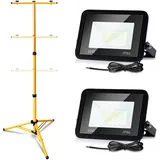 Cecaylie 2x 20W LED Baustrahler mit Stativ, 1700LM LED Strahler Baustellenleuchte mit 1m Kabel, 6000K Kaltweiß Wasserdicht IP66, für Innen-& Außeneinsatz Werkstatt, kein Stecker
