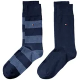 Tommy Hilfiger Herren Socken - Rugby Sock, Strümpfe, Streifen, uni/gestreift, Vorteilspack Blau Denim 43-46
