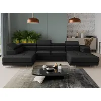 Sofnet Wohnlandschaft Caris U mit Schlaffunktion und einstellbare Kopfstützen, Ecksofa mit zwei Bettkästen, Couch, Sofa, Bettsofa (Schwarz (Kronos 07), Ecksofa Rechts)