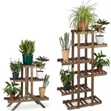 2x Pflanzentreppe im Set, Blumentreppe, Blumenregal, Pflanzenregal, Etagere, Blumenständer, Mehrstöckig, 5 Böden, Holz