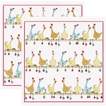 Kracht Frottier-Geschirrtuch 2er-Pack Baumwolle Hühner Größe 50x50 cm
